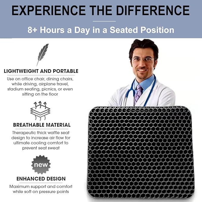 Gel Seat Cushion for Long Sitting Pressure Relief (Super Large & Thick) - Non-Slip Gel Chair Cushions for Back,Sciatica,Tailbone Pain Relief - Seat Cushion for Office Desk Chair,Car Seat,Wheelchair