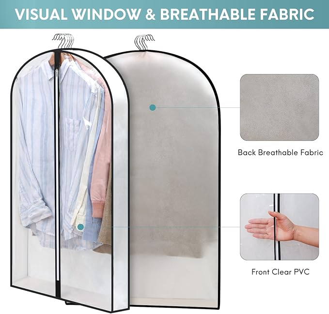 4 Pack - Dress Bags for Gowns Long W/ 4" Gussetes, 60'' Long Garment Bags for Gowns,Clear Garment Bags for Hanging Clothes, Dress Garment Bag for Storage and Travel - 24'' x 60''