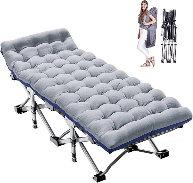 ABORON Camping Cot for Adult 28" Extra Wide, Heavy-Duty 1200D Oxford Cot for Sleeping, Portable Folding Camp Bed with Mat & Carry Bag