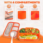 EASYFUN Bento Box Adult, Lunch Box, 4-Compartment Lunch Containers, Drop-Proof, Dishwasher Safe & Made with BPA-Free Materials (Orange)