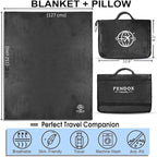 2-in-1 Travel Blanket and Pillow – Lightweight, Compact, Ultra Soft, Machine Washable – Handle, Luggage Sleeve, Backpack Clip – for Travel Airplane, Car, Office (Black)