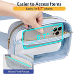Packism Clear Fanny Pack for Women Stadium Approved - Quilted Clear Belt Bag, Adjustable Strap Fits 35-51 Inches, Transparent Waist Bag for Sports Concerts Festivals, Dusty Blue
