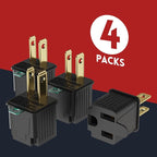 PLUGTUL 2 Prong to 3 Prong Outlet Adapter, Polarized Grounded Outlet Converter, Wall Outlet Plug for Household, Workshops, ETL Listed, 4-Pack, Black