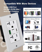 PD USB Outlet with Light,20W Power Delivery USB Receptacle with Night Light, 20A Tamper-Resistant Wall Outlet, Fast Charging Type A & USB-C Charger for Smartphones, Laptops, Tablets (1, White)