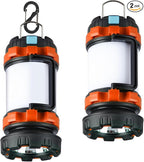 BOBKID 2 Pack Camping Lantern, Outdoor LED Camping Light, Rechargeable Flashlights with 1000LM, 6 Modes, IPX5 Waterproof Portable Emergency Camp Light for Hurricane Survival - Orange
