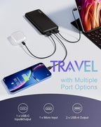 Miady 2-Pack Portable Charger, Slim 10000mAh Power Bank Travel Battery Pack 3 Outputs 2 Inputs Compatible with iPhone 17/16/15/14/13 Galaxy S24/22 iPad Android etc (Black+White)