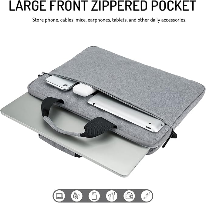 14-15 Inch Laptop Shoulder Messenger Bag Carrying Case Briefcase Slim Protective Computer Sleeve with Handle Strap Pocket for MacBook Acer ASUS HP Surface Dell Chromebook, Gray