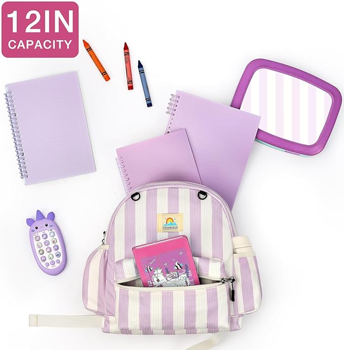 STEAMEDBUN Corduroy Toddler Backpack for Girls 2-4: Kids backpack for Boys Girls - 12 inch Preschool Kindergarten Backpacks - Stripe