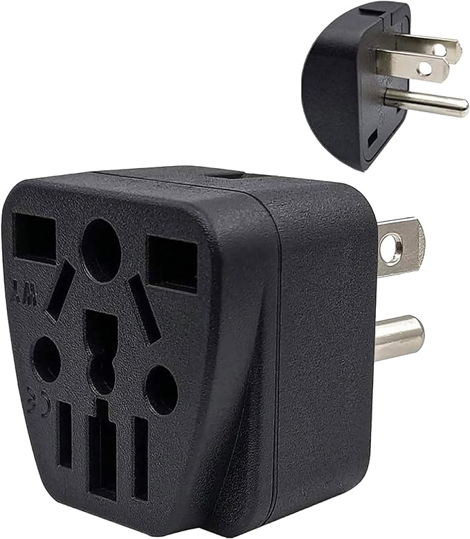 US Travel Plug Adapter EU/UK/AU/in/CN/JP/Asia/Italy/Brazil to USA (Type B), 3 Prong Grounded USA Wall Plug, International Mini Travel Adapter and Converter, Wall Outlet Power Charger Converter Black