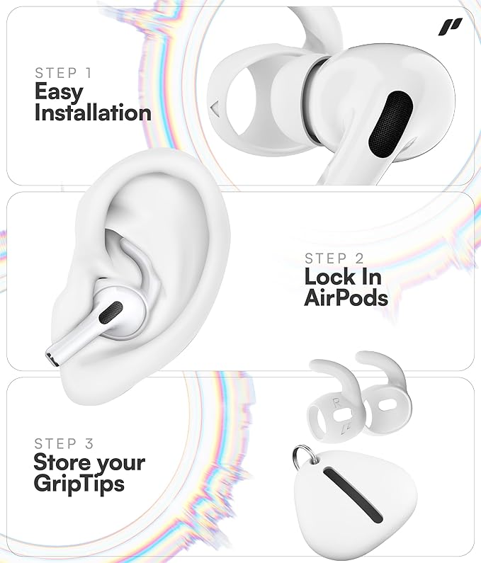 Proof Labs 4 Pairs for AirPods Pro 2 Ear Hooks Covers [Added Storage Pouch] Anti Slip Ear Tips Accessories Compatible with Apple AirPods Pro 2nd Generation (White)