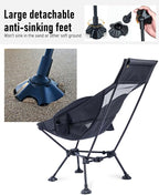 iClimb Ultralight Compact Camping Folding Beach Chair with Anti-Sinking Large Feet (Black - Triangular Frame High Back - 2PC)