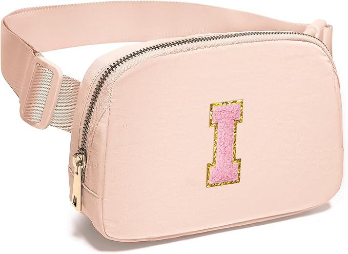 Gitus 6 7 8 9 10 Year Old Girl Gifts Belt Bag Fanny Pack Crossbody Bags with Initial Letter Patch Things for Teen Girls Easter Gifts for Girls Travel Essentials（Coral Pink-I）