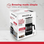 Holstein Housewares 5 Cup Coffee Maker – Compact Drip Coffee Machine with Auto Pause & Serve, Reusable Filter, Glass Carafe, Water Window & Warming Plate, Black