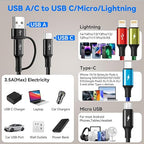 6 in 1 Multiple Charging Cable, 2Pack 6Ft Multi Chargers Cord for All Devices Braided USB A/C to Lightning/Type C/Micro USB Ports Universal Charger Cable for iPhone Series/Samsung/Tablets/PS and More