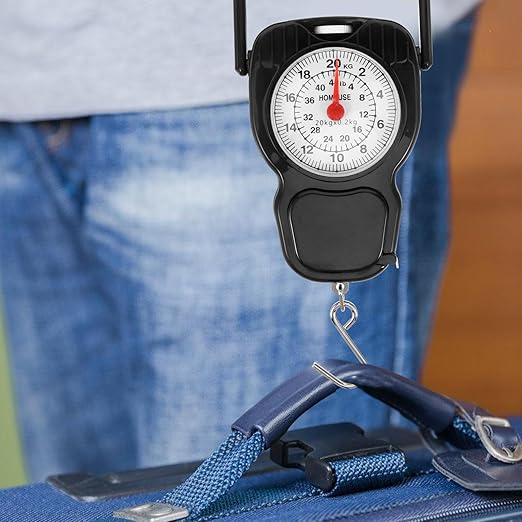 Artibetter Mechanical Hanging Luggage Scale 20kg with Measuring Tape Portable Travel Weight Scale Handheld Spring Balance for Luggage and Shipping Weighing
