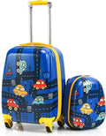 GYMAX 2Pc Kid Carry On Luggage Set, 12" & 18" Kids Suitcase with 4 Spinner Wheels, Travel Rolling Trolley