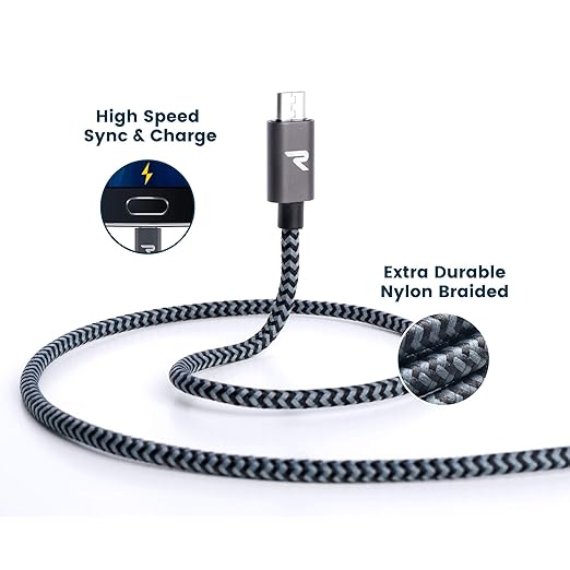 RAMPOW Micro USB Cable 10ft, Extra Long Charging Cord, QC 3.0 Fast Charge & Sync USB Cable, Braided Android Charger Cable for Samsung Galaxy S7 Edge S6 S5, Moto, LG G4, HTC - Space Gray