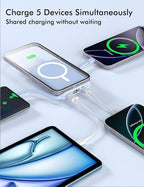 podoru for Magsafe Battery Pack, 10000mAh Magnetic Power Bank Built-in Double USB C Cables 20W PD Fast Charging LED Display Wireless Portable Charger for iPhone 17/16/15/14/13/12 Series-Sierra Blue