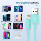3 Pack Apple MFi Certified Charger Cable 3ft, Lightning to USB Cable Cord 3 Foot, 2.4A Fast Charging,Apple Phone Long Chargers for iPhone 13/12/11/11Pro/11Max/ X/XS/XR/XS Max/8/7/6 Light Blue
