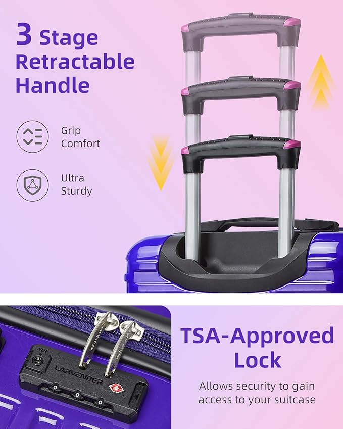 LARVENDER Carry on Luggage 22x14x9 Airline Approved, Expandable 20 Inch Hardside Large Suitcase with Wheels TSA Lock, Lightweigh PC+ABS Travel Carry-on Suitcases for Women and Men, Midnight Berry
