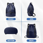 JELUTAR Drawstring Backpack Gym Bag with Shoes Compartment for Soccer, Basketball, Swim, Water-Resistant String Backpack Beach Cinch for Women Men, Navy Blue