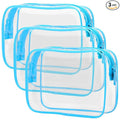 PACKISM Clear Makeup Bag - Waterproof TSA Approved Toiletry Bag Quart Size Bag, Clear Makeup Bags with Zipper, Carry on Airport Airline Compliant Pouch, 3 Pack, Blue
