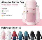 DYSANKY Insulated Water Bottle | Thickened Stainless Steel Vacuum Metal | Portable Sports Water Jug for Gym and Hiking with Straw, Carrier Bag, Handle Strap | BPA-Free 40 oz, Pink