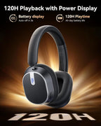 bmani Hybrid Active Noise Cancelling Headphones,120H Playtime Wireless Headphones Bluetooth 6.0 with Power Display, 6-Mic ENC Calls, 360° Spatial Audio Over Ear Headphones Headset for Travel Game