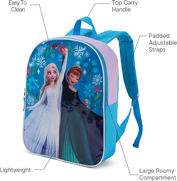 Disney Frozen Backpack for Kids - Cute & Durable Kids Backpack for Girls with Padded Straps & Zip Compartment - Ideal Toddler Bookbag for School & Travel - 15”