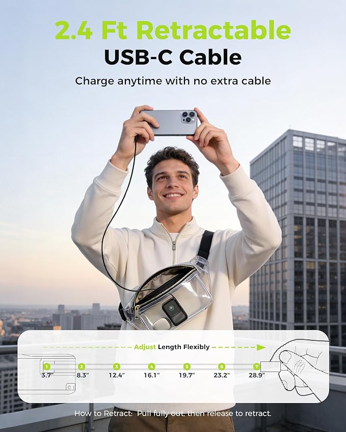 CHARCO Portable Charger Power Bank Fast Charging 45W, 10000mAh Battery Pack Charger Portable with Retractable USB C Cable, Travel Essential Powerbank Compatible with iPhone 17/16 Series, Samsung