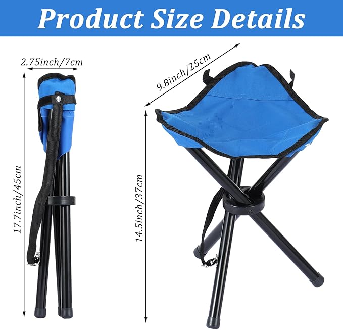 2 PCS Travel Folding Camping Stool, 17 Inch Folding Outdoor Tripod Seats, Portable Camping Stool with Adjustable Carry Strap, 3 Legged Fishing Chair for Hiking, Mountaineering, Picnic, Beach, Lawn