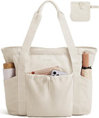 BAGSMART Foldable Tote Bag with Drawstring Bag, Tote Bag Shoulder Bag Top Handle Handbag for Travel, Work, Beach, Gym