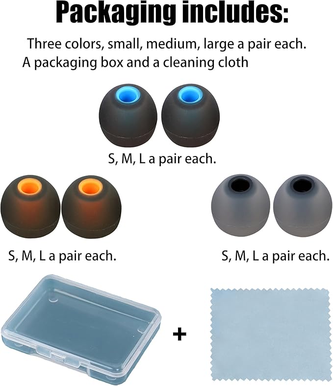 Silicone Replacement Earbud Tips Ear Tips Fit Most in-Ear Earbuds(Inner Hole 3.8mm -5.1mm) Headphone Rubber Tips Earbud Covers 9 Pairs S M L