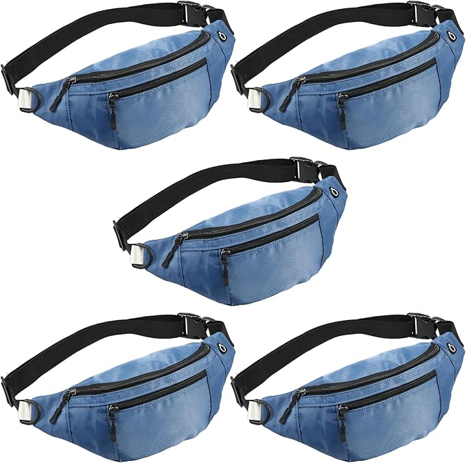 5PCS Crossbody Fanny Pack Bulk,Large Capacity Waist Bag with 4-Zipper Pockets Adjustable Strap Fanny Packs Waterproof Oxford Cloth Travel Belt Bag for Outdoor Shopping Travel Men Women,Blue