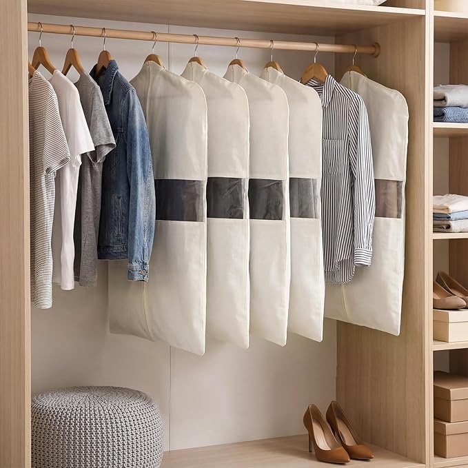 Aliceset Cotton Garment Bags for Hanging Clothes, Canvas Suit Bags for Clothes Coats Jackets Shirts Closet Storage Travel Gusseted Hanging Garment Cover(6 Pcs,32 Inches)