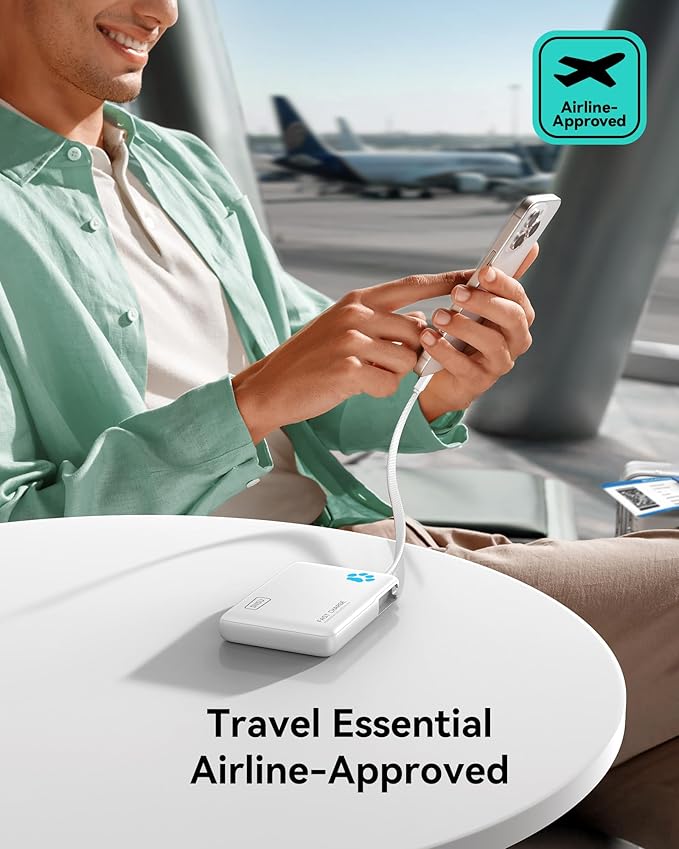 INIU Portable Charger, Slim 45W 10000mAh Power Bank with Build in USB-C Cable for Travel, Fast Charging USB C in&Out Battery Pack, External Phone Charger for iPhone 17 16 15 Samsung S25 S24 Google etc