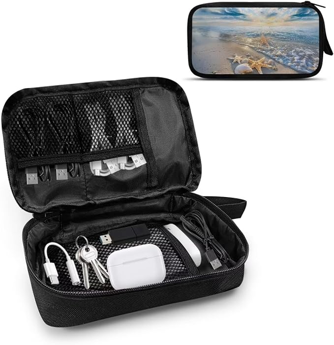 Sunset Starfish Shell Print Digital Organizing Bag - Multifunctional Charger, Earphone & USB Cable/SD Card Charging Head Storage