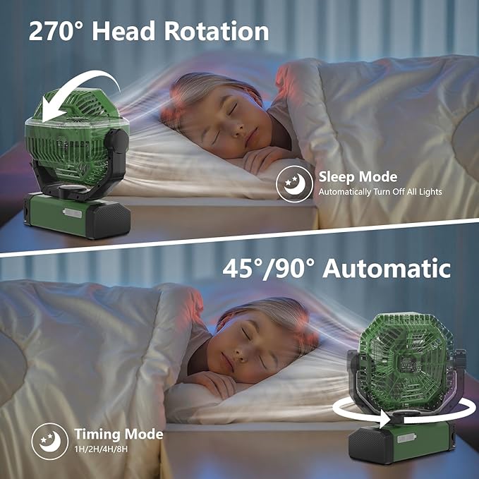 Allsion Camping Fan - 24000mAh Portable Fan, Rechargeable Fan with Light & Remote, Battery Powered Fan 4 Speed Strong Airflow, Desk/Camping/Outdoor/Gym Fan for Office Travel Treadmill Camping Gear