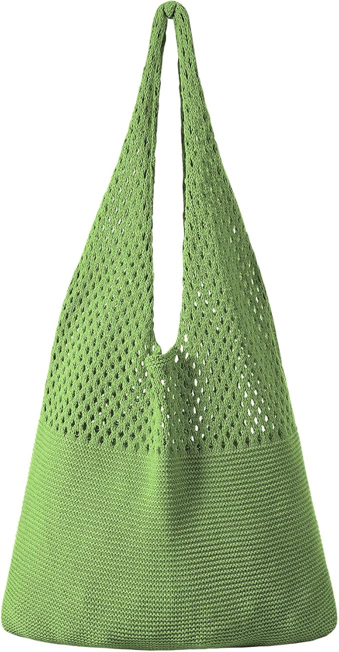 Premillow Crochet Beach Tote Bags, Stylish Mesh Beach Bags Shoulder Bag for Women, Cute Summer Vacation Boho Tote Bag