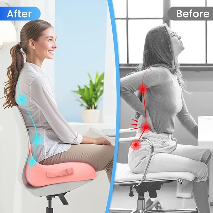 CushZone Seat Cushion, Memory Foam Office Chair Seat Cushion for Office Chairs/Car/Long Trip/Desk Chair/Gaming, Large Size for Sciatica & Hip & Tailbone Pain Relief, Sciatica Support (Pink)