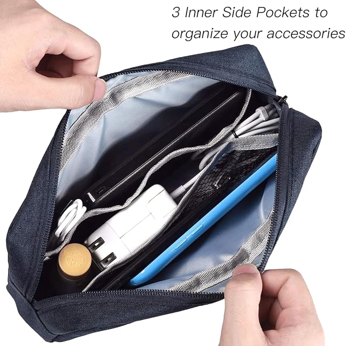 CAAORDKSO Electronic Organizer Travel Cable Accessories Bag, Electronic Organizer Case, Electronic Accessories Organizer Bag for Cable, Cord, Charger, Phone, Power Bank, Earphone (Big-Navy Blue)