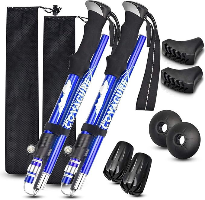 Covacure Trekking Poles Collapsible Hiking Poles - 2 Pack Aluminum Alloy 7075 Trekking Sticks with Quick Lock System, Telescopic, Collapsible for Hiking, Camping