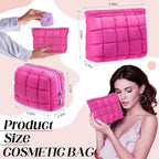 Huhumy 2 Pcs Puffy Makeup Bag Quilted Cosmetic Pouch for Women Cute Checkered Travel Toiletry Bag Puffer Makeup Organizer Purse Pouch Preppy Pencil Case with Zipper(Hot Pink)