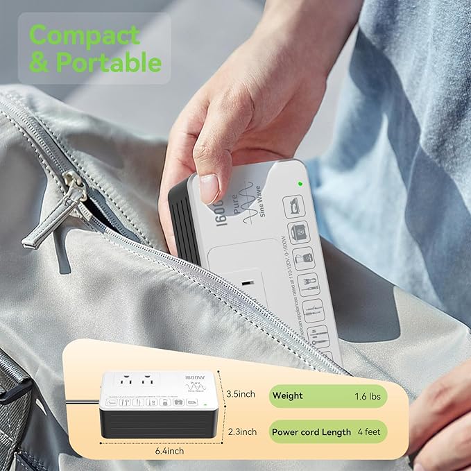 1600W 220V to 110V Converter for European International Travel, Universal Power Plug Adapter Voltage Converter US to Europe, Plug & Play, No Limitations - Power Any American Appliances Overseas