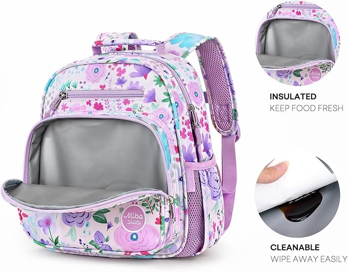 mibasies Toddler Backpack for Girls 2-4: Preschool Kindergarten Backpack - Cute Kids Backpacks for Girls - Flower Light Purple