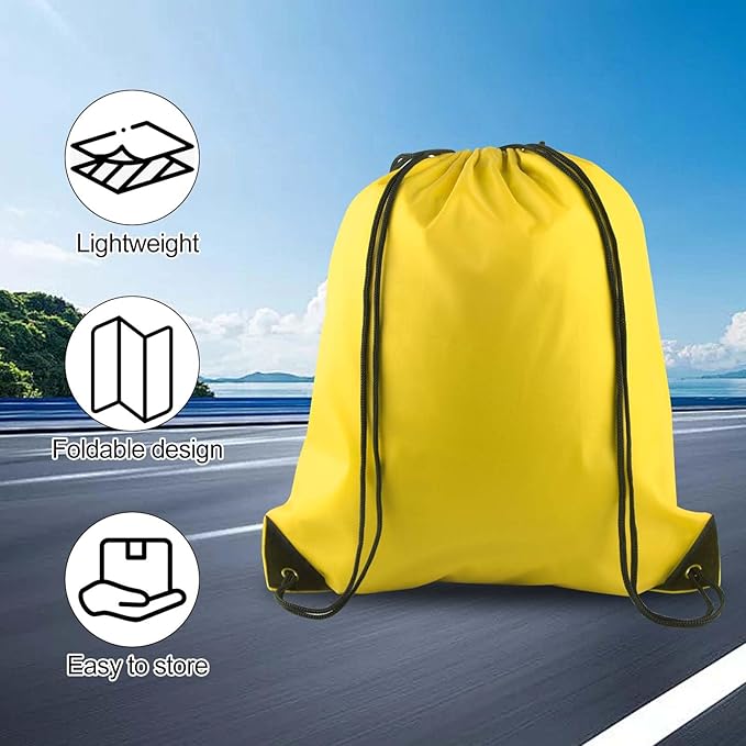 PLULON 15 Pcs Yellow Drawstring Bags, Drawstring Backpack Bulk, Modern Casual Gym Backpack Bags for Yoga Traveling Outdoor Sports