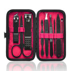 HANTEKAS Manicure Set 9 in 1 Stainless Steel, Nail Clippers Scissors Pedicure Tools Kit - Portable Travel Grooming Kit for Men and Women with Leather Case (Red-BIG Nail Clipper)
