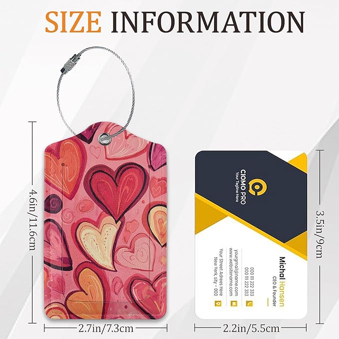Love Luggage Tags for Suitcases, 3 Pack Leather Bag Tag Identifiers with Stainless Steel Loop and Address Card for Men Women