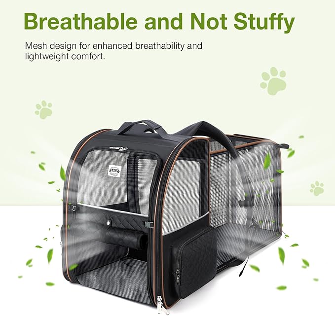 Large Cat Backpack Carrier Expandable Pet Carrier Backpack for Small Dogs Medium Cats Fit Up to 18 Lbs, Dog Backpack Carrier, Foldable Puppy Backpack Carrier for Travel,Black