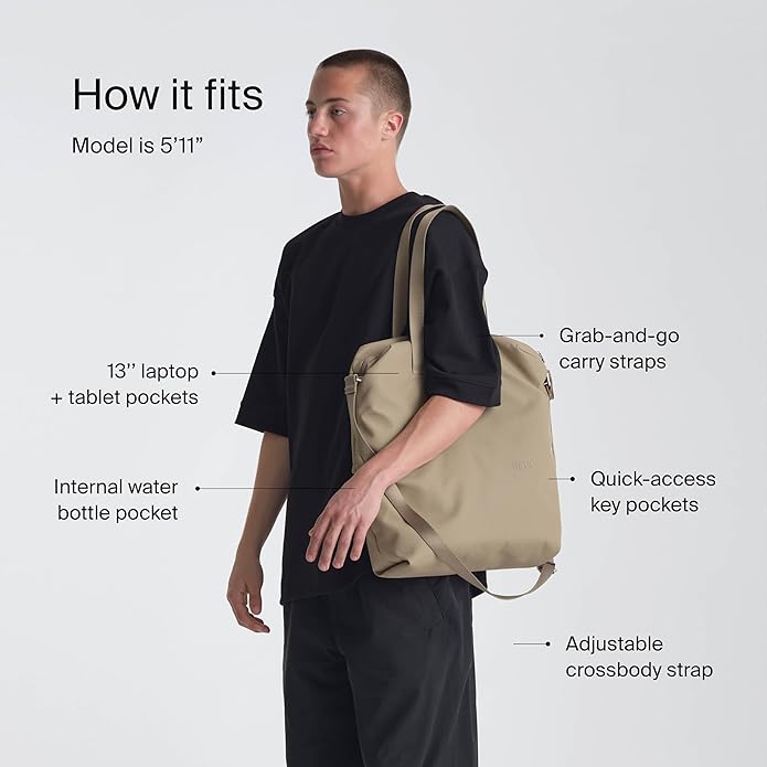 Urth Arkose 18L Utility Tote Bag - Water Resistant, Recycled, 13 Inch Laptop Tech Tote Bag with 9 Exterior & Interior Pockets